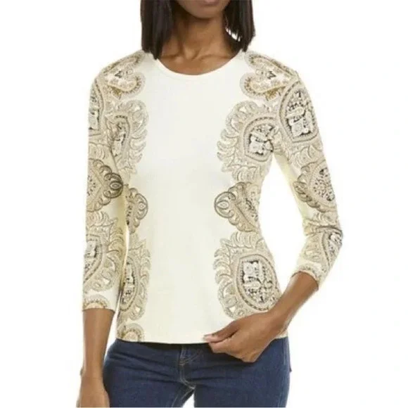 J. McLaughlin Catalina Cloth Block Paisley/Medallion 3/4 Sleeve Top XL - Picture 10 of 10